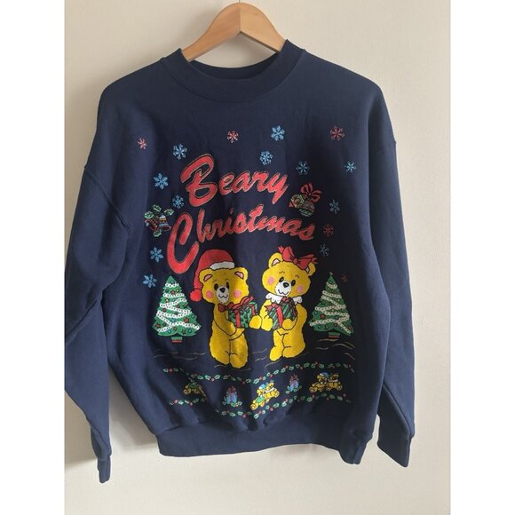 Vintage 1990s "Beary Christmas" Sweatshirt Teddy Bear Crewneck Large Holidays - Picture 1 of 11
